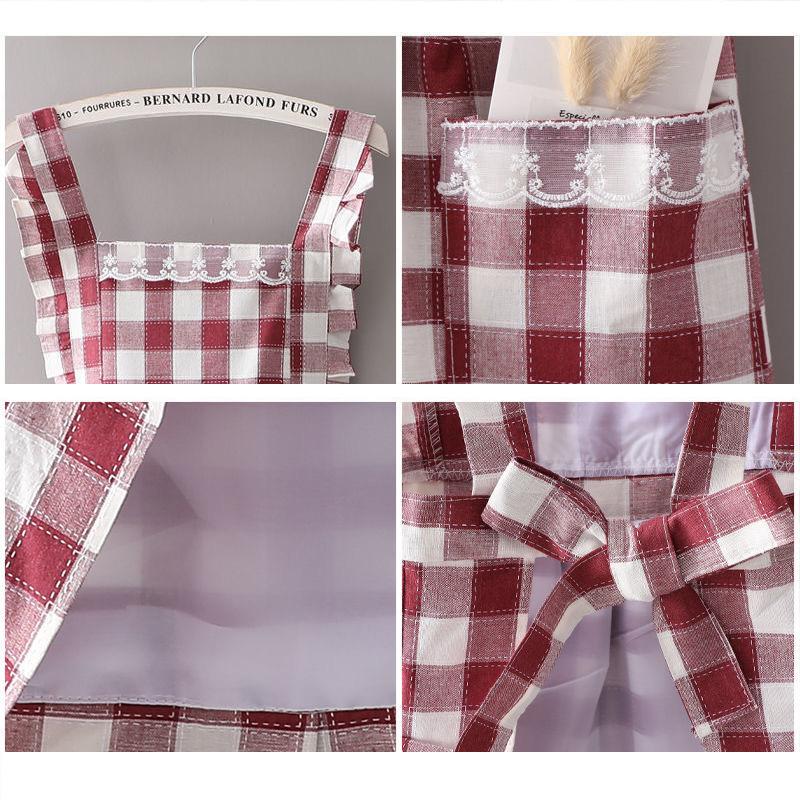 New Cotton Princess Aprons Household Cleaning Apron For Women Girs Lace Plaid 2-Layer Bib