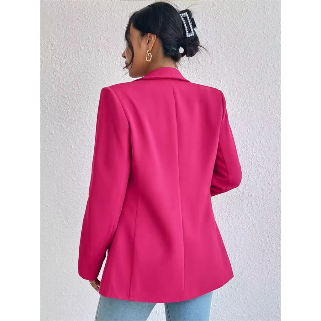 Women's Elegant Solid Color Long Sleeved Single Breasted Sports Jacket - Loose Fit, Classic Silhouette, High-quality Stitching