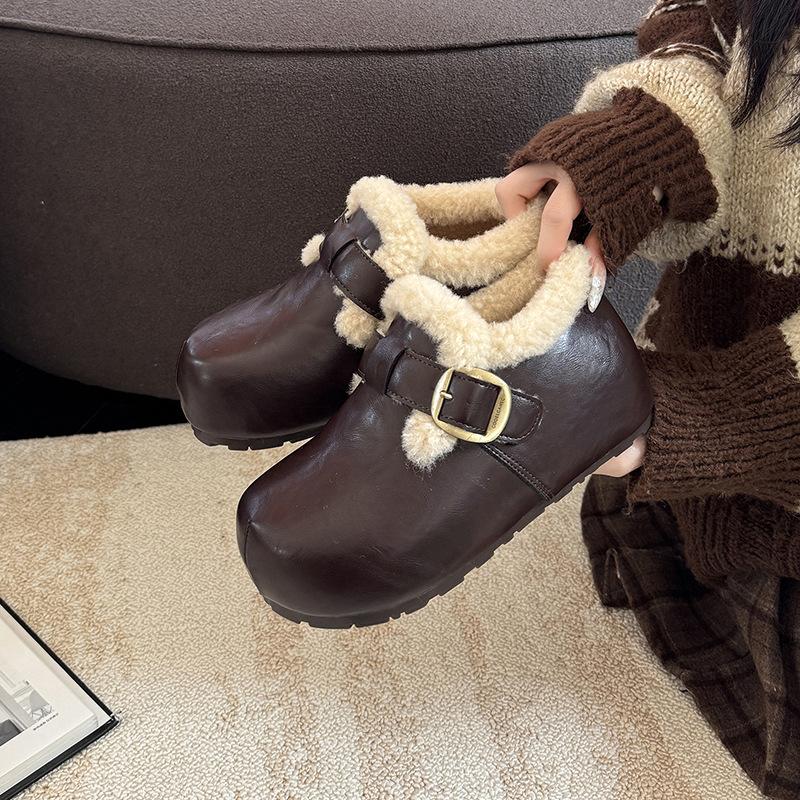 

Women s one-step elastic thick sole winter fur one warm cold padded snow boots non-slip wear casual sports short cotton boots 40 коричневий