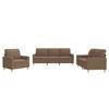 3 Piece Sofa Set with Cushions Brown Fabric