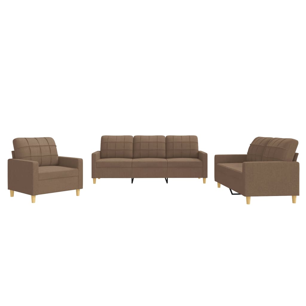 3 Piece Sofa Set with Cushions Brown Fabric