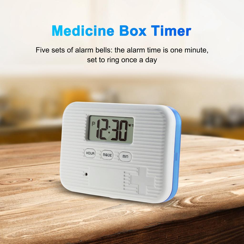 Tragbare Mini-Pillenbox mit Zeiterinnerungen 6 Fächer Pillen-Organizer Elektronische Erinnerungs-Pillenbox mit Timer Fünf Gruppen