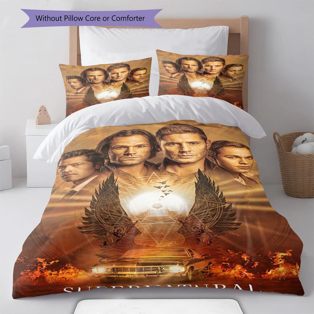 Supernatural Tv Series Poster Pattern Bedding Set Quilt Cover Pillowcase Home Decor Gift (1 * Duvet Cover + 2 * Pillowcase, Withou