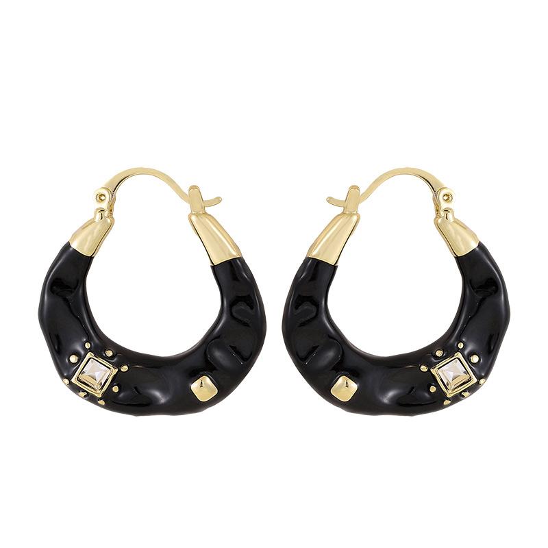 Stylish and Simple Old Money Style Enamel Drip Glaze Geometric Circle Ear Buckle Light Luxury High-end Earrings Personalized Fashionable Earrings