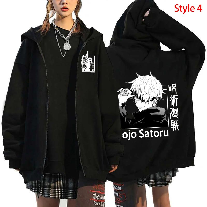 Podzimní bunda na zip Anime Satoru Gojo Potisk Mikina s kapucí na zip Streetwear Pánské Dámské Mikiny Harajuku Unisex Ležérní oblečení