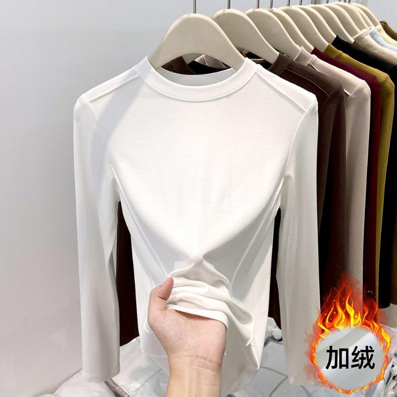 Fleece thickened small stand-up neck bottoming shirt women's spring angora red inner long-sleeved shirt high-end top
