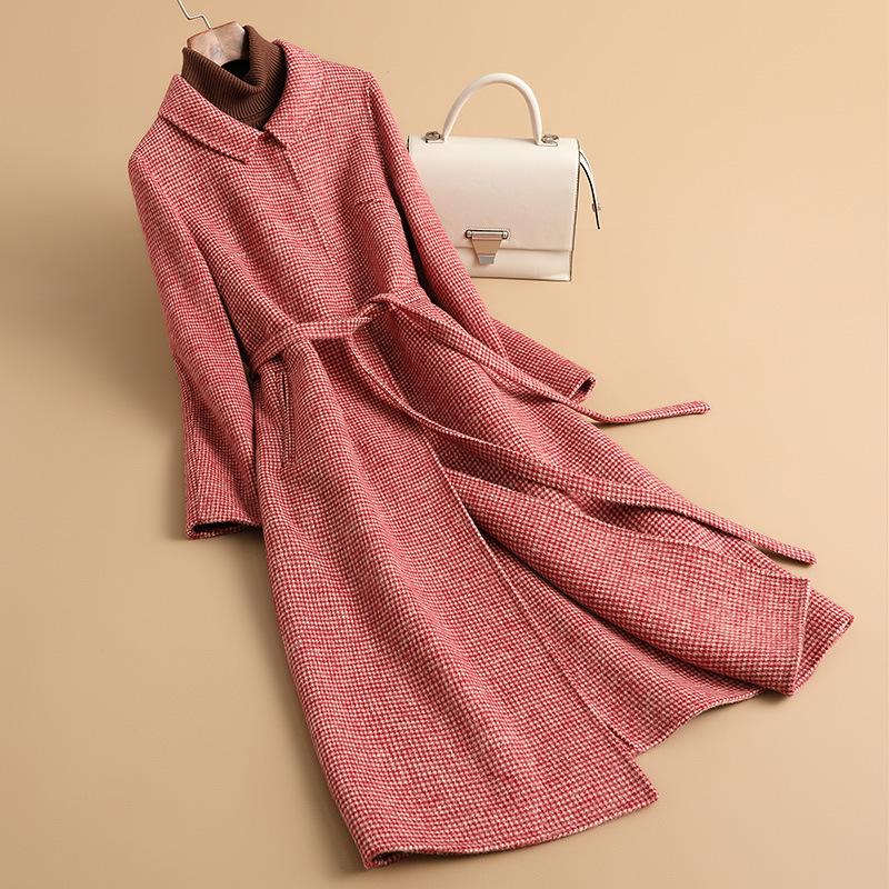 

Осеннее новое двустороннее шерстяное пальто в клетку «тысяча птиц», высококачественный плащ, ветровое длинное шерстяное пальто, шерстяное 3XL; (recommended 146-80kg)