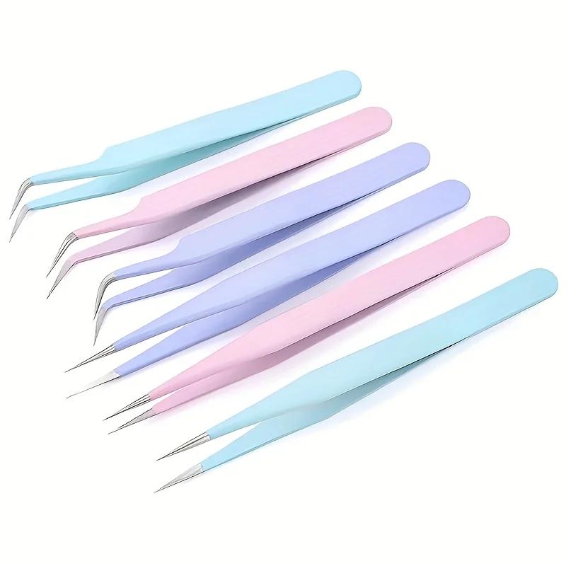2pcs Stainless Steel Precision Tweezers Color Scrapbook Tweezers Straight and Curved Are Suitable for DIY Bead and Fine Projects