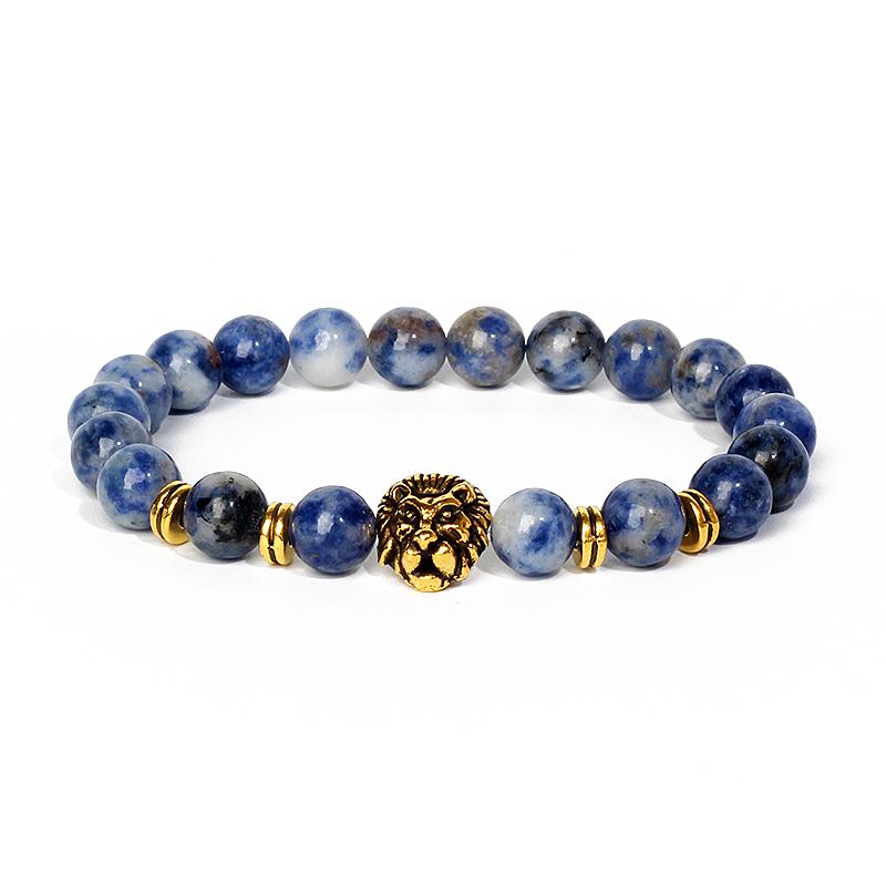 Leopard Head Beaded Bracelets for Men Women 8mm Rock Lava Stone Crown King Lion Charm Bracelet Set Natural Stone Elastic Jewelry