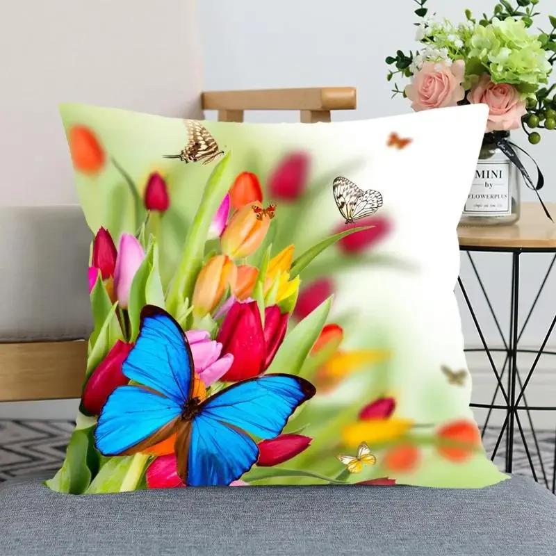 "Floral Tulip Pillowcase, Soft Cotton - Vibrant Flower Design for Spring Decor, Comfortable and Stylish, Perfect Gift for Home"