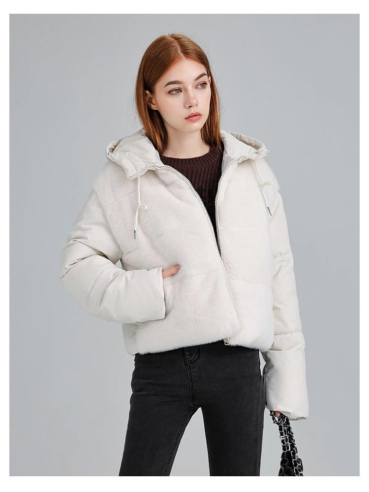 Winter Short Hooded Lamb Wool Stitching Warm Down Jacket