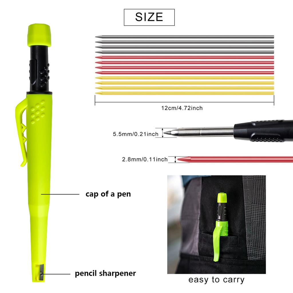 2.8mm Woodworking Mechanical Pencil with Protective Cover Pencil Sharpener Multicolor 2B Lead Core Deep Hole Marking Pencil