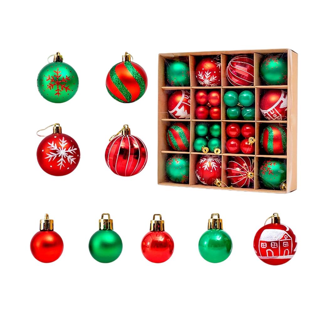 44pcs Christmas Tree Ornament Plastic Ball Decorations For DIY Crafts And Painted Designed Boxes Pendant