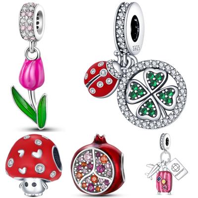 Colgantes de Hongo de Cobre Color Rojo Granada Series Beads Colgantes Aptos para Pulseras Originales Finas Joyería Diy Regalos