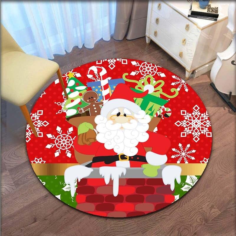 Merry Christmas Snowflake and Christmas Santa Claus Soft Shaggy Round Area Rug Living Room Bedroom Non-slip Floor Mat