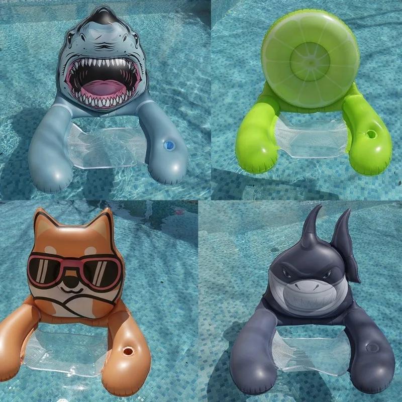 Zwierzęta Dmuchane Zabawki Hamaki z Siedziskami z Siatki Pływak do Basenu Symulacja Kształtu Rekina Psa Dmuchany Fotel Leżanka