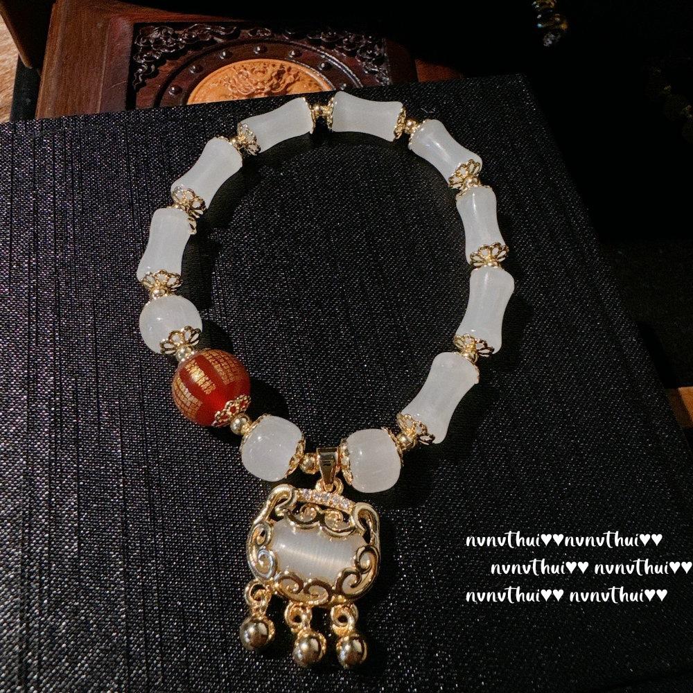 Pulseira de Gema com Fecho de Segurança de Calcedônia Branca Congelada de Lichia, Espírito da Água, Pulseira de Raiz de Lótus de Calcedônia Rosa Coração de Açúcar, Uso em Camadas