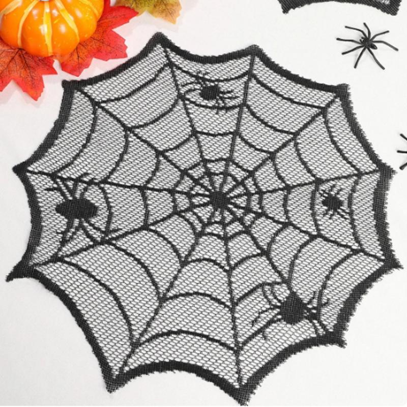 2/4Pcs Spider Web Black Lace Tablecloth Halloween Table Cloth Decorative Placemat Cosplay Spider Silk Party Table Ornament