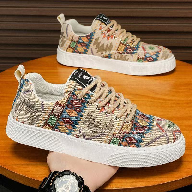 New Sneakers Casual Mens Designer Ethnic Style Board Shoes Fashion Fabric Breathable Increased Internal Flat Platform Shoes38-48