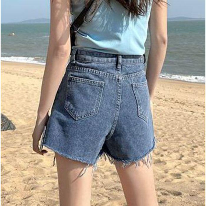 

Женские джинсовые шорты с высокой посадкой, черные, с широкими штанинами - Ретро необработанный край, Весна/Лето 2025 Large