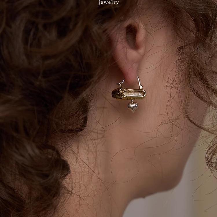 S925 Ballet Shoe & Heart Earrings - Silver & Gold Unique Gift 2025