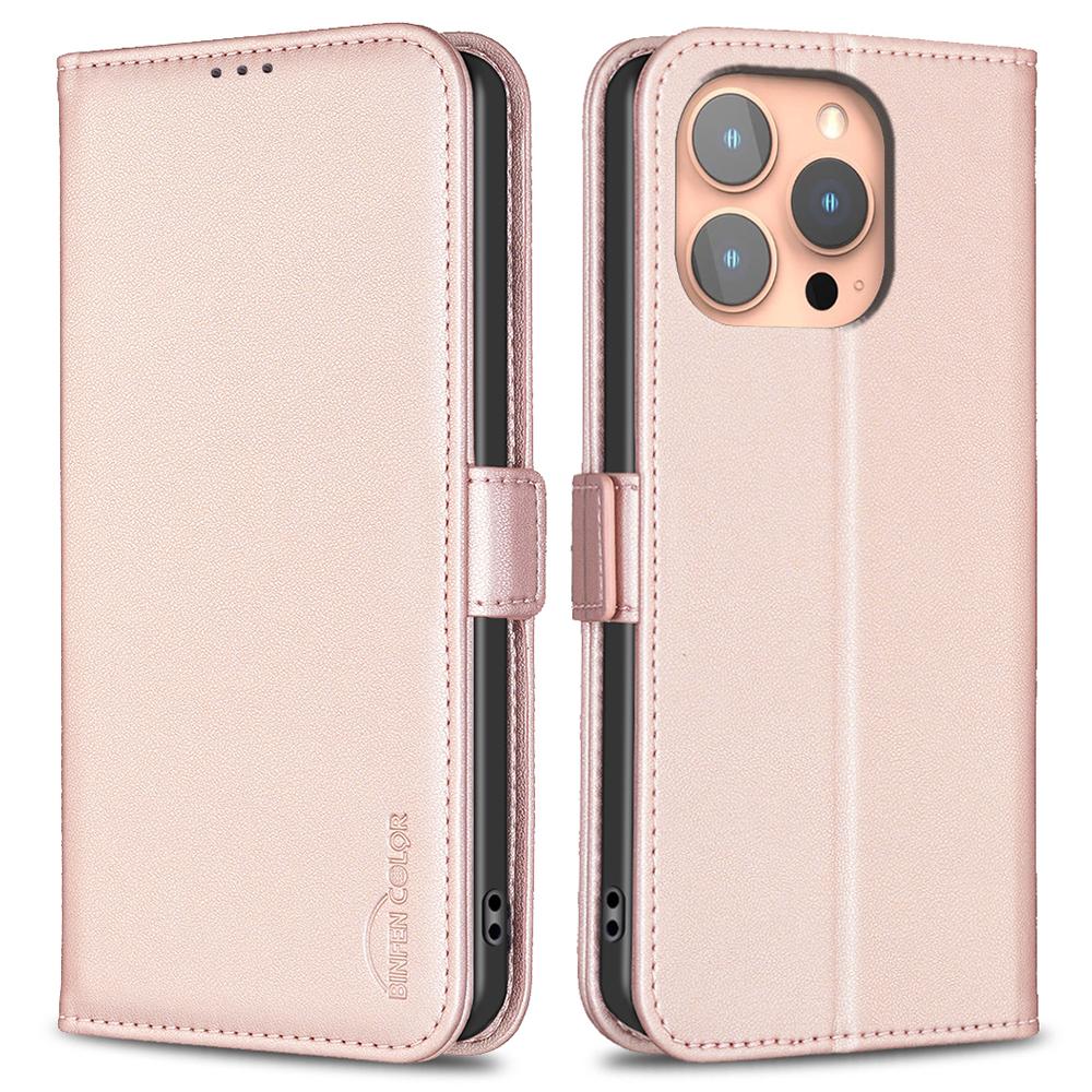 

BINFEN COLOR BF31 For iPhone 16 Pro Max Case with Wallet Stand PU Leather Flip Phone Cover Pink