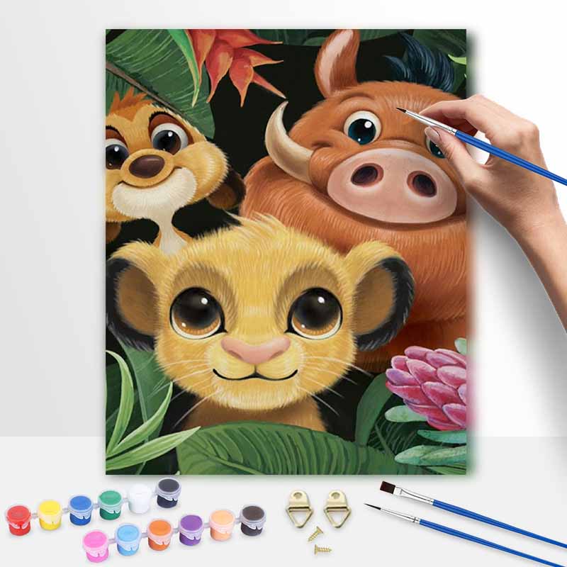 Disney Lion King Simba Timon Pumbaa Oil Paint Digital Painting Art Kit Handmade DIY Painting Kit Home Decor