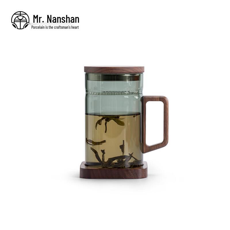 Nanshan Mr. Heat-Resistant Glass Tea Cup with Infuser, Lid & Coaster