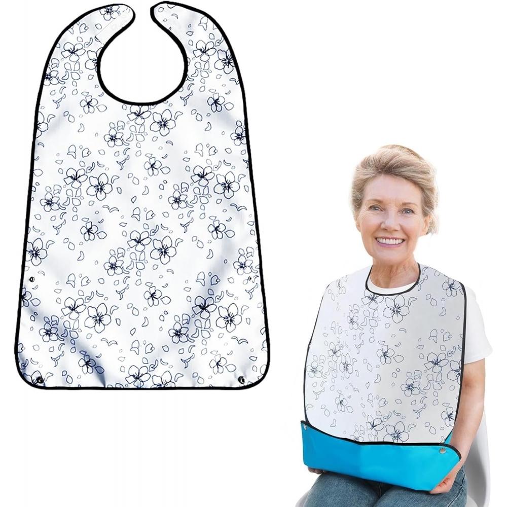 Hiliboom Waterproof Care Apron For Meals Adult Elderly White Sakura Design