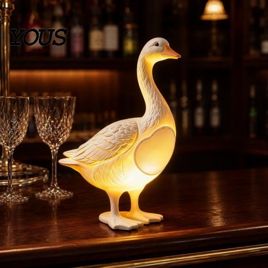 Cute Animal Resin Figurine Creative Goose Night Light, Duck Table Lamp with Warm LED Glow, Funny Matte Finish Decor for Bedroom Bedside,