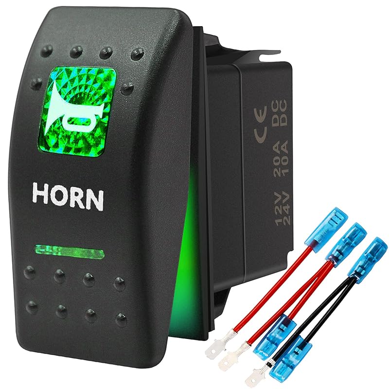 Momentary Horn Button Waterproof Rocker Switch Toggle - ON/OFF Blue LED Light - 12V 20Amp 24V 10Amp, 5 Pin For Automotive Cars Vehicles Marine Boats