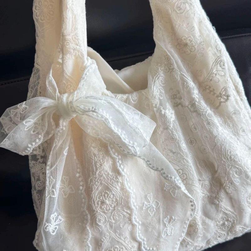 Korean Lace Flower Canvas Shoulder Bag - 2025 Large Capacity for Women
