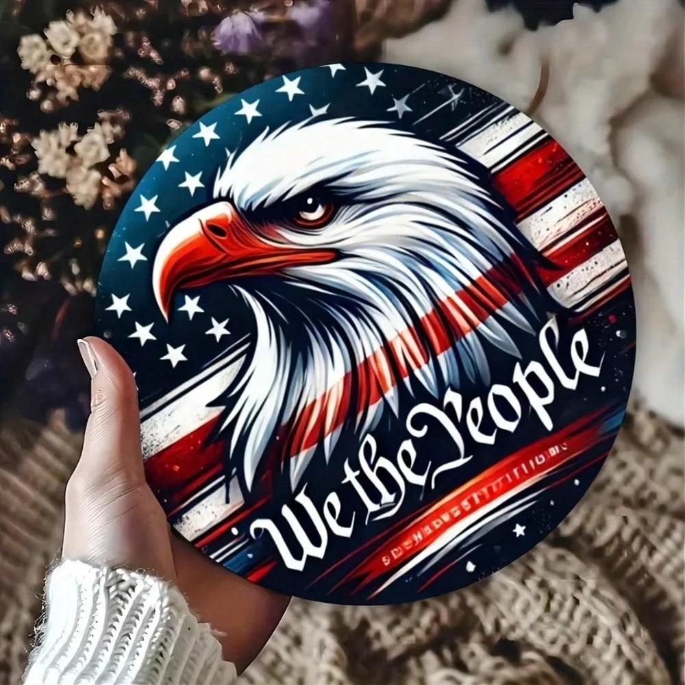 Patriotic American Flag Metal Wall Art Aluminum Engraving Home Decor Sign
