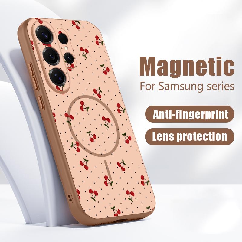 Magnetic For Magsafe Case For Samsung Galaxy S26 Ultra S25 Edge S24 Plus S23 FE S22 A17 A54 A55 A56 A57 5G Watermelon Cherry Fruits Pattern Cover
