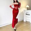 Robe moulante taille haute à col licou pour femme, couleur unie, tendance, automne et hiver