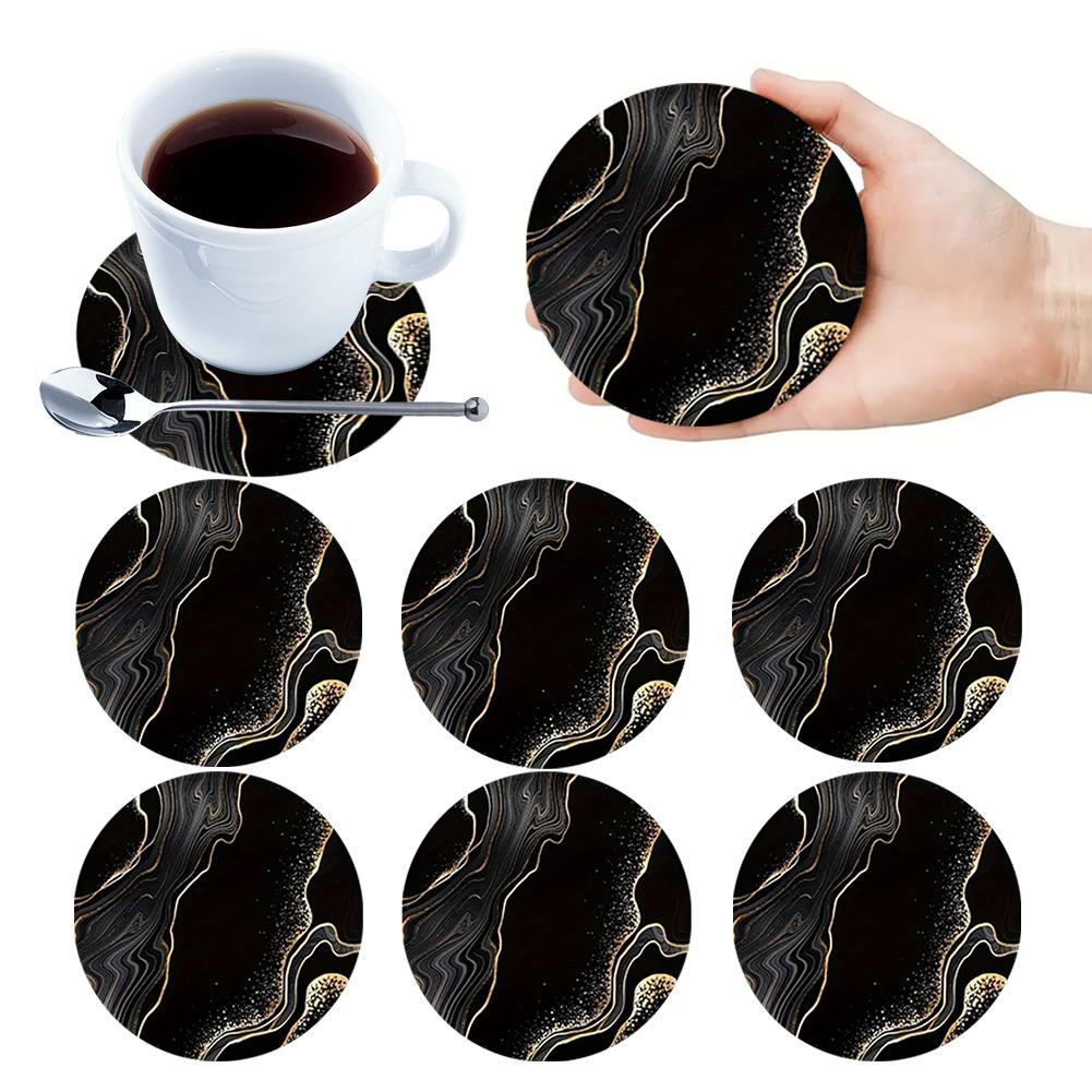 6Pcs Wooden Cup Coasters Set Aesthetic Non Slip Round Coasters Exquisite Coffee Mug Coasters Decorative Cup Mats for Home Office