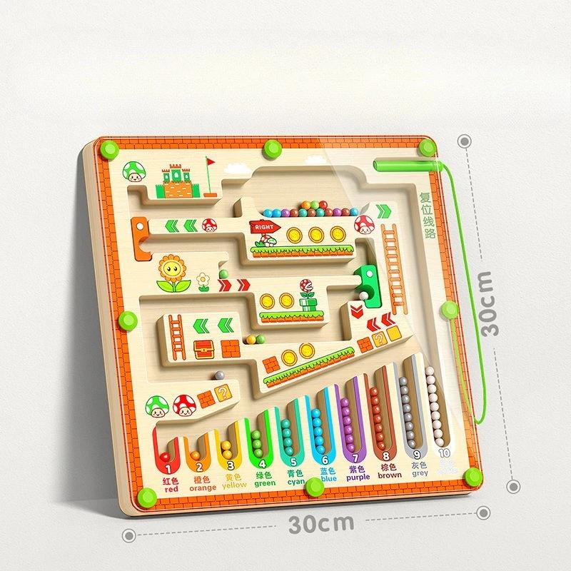 Montessori Magnetic Color Number Mushroom House Maze Wooden Toys For Toddler Toys Children Maze Walking Ball Early Learning Sets