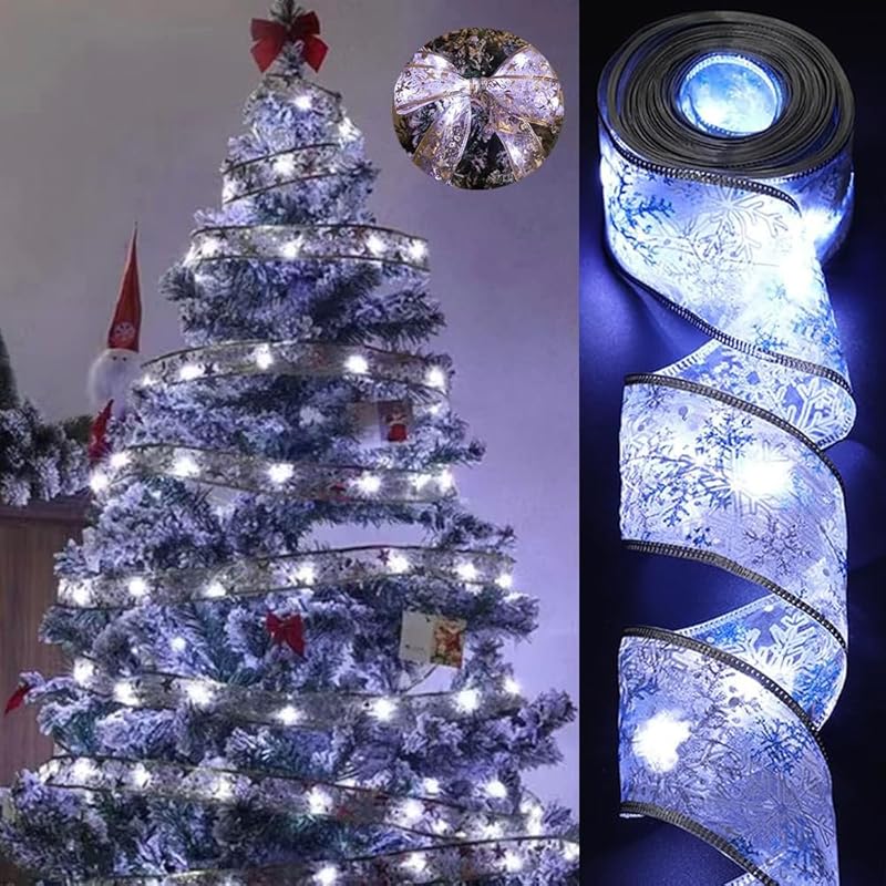Christmas Tree Decorations Ribbon Lights, 32ft 100 LED String Lights, Battery-Powered Copper Wire Christmas Tree Ribbon Lights for Holiday Party 10m-100LED