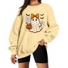 Women's Long Sleeve Neck Sweatshirt Loose Fit Casual Pullover Top with Small Halloween Print