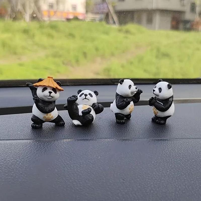 4Pcs/Set Panda Design Car Ornaments Car Center Console Ornaments Office Desk Ornaments Small Car Interior Decoration