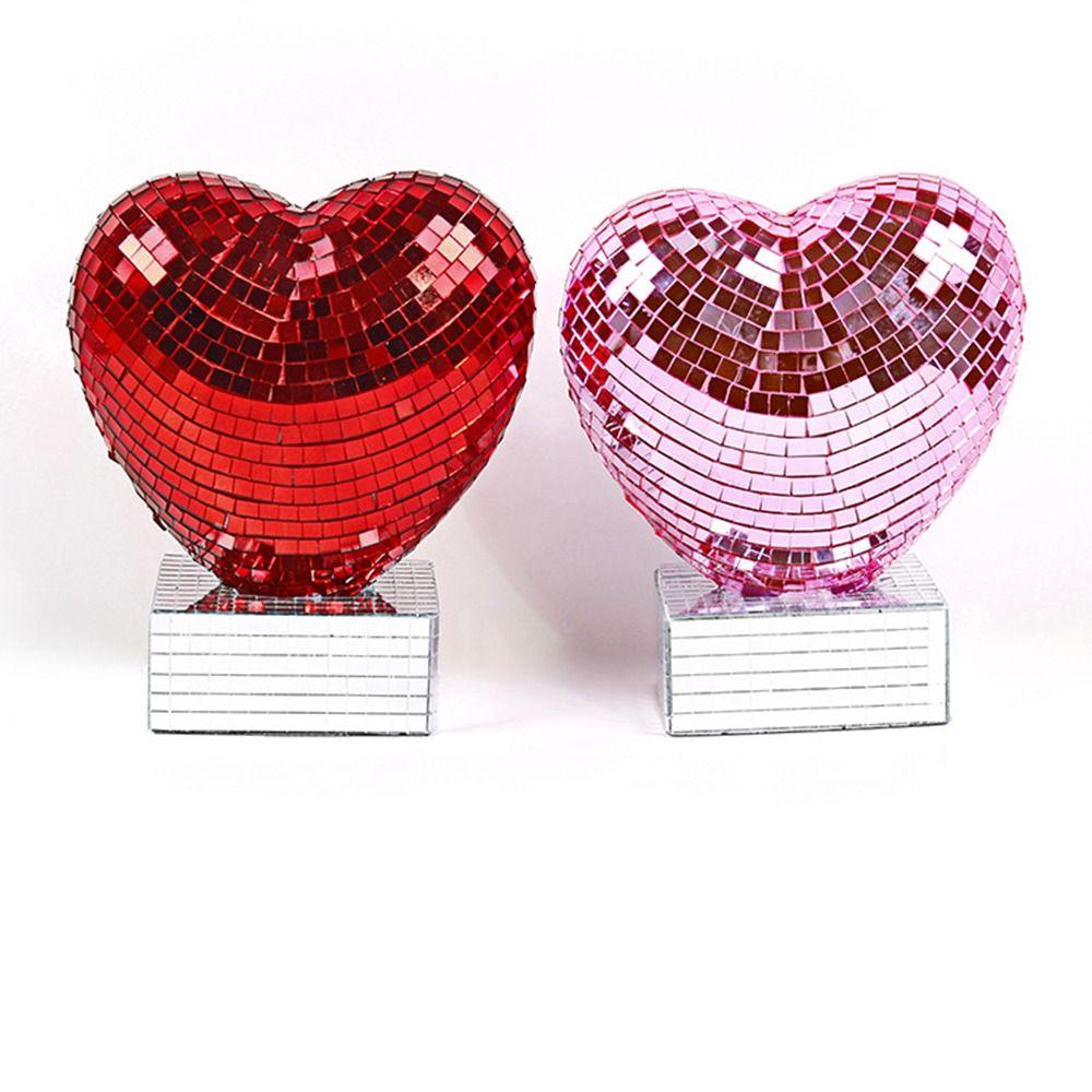Red/Pink Color Mirror Surface Ornament Reflective Valentines Day Disco Ball  Christmas Party