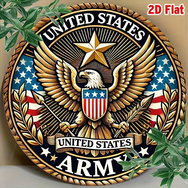 D Flat United States Army Eagle Emblem Round Tin Sign Patriotic US Military Metal Wall Decor for Bar Man Cave Veteran P