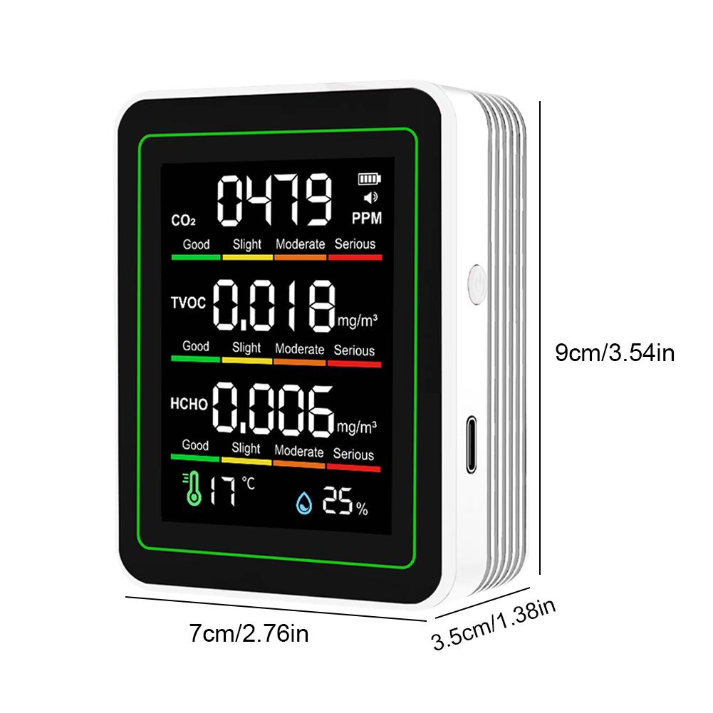 5-in-1 Air Quality Monitor Carbon Dioxide Detector Formaldehyde Detection HCHO/TVOC/Temperature/Humidity /CO2 Sensor Meter