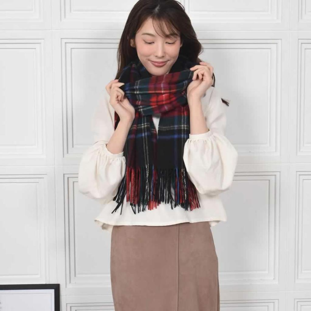 Merfirge Cashmere Check Gift Box Included Black Tartan 100% Stole, Large, Thick, Pattern, (CS1066) (1. Check)