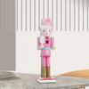Nutcracker Statue Christmas Figurine Birthday Gift Artwork Tabletop Ornament Pink Wood Sculpture for Living Room Desk Bookshelf