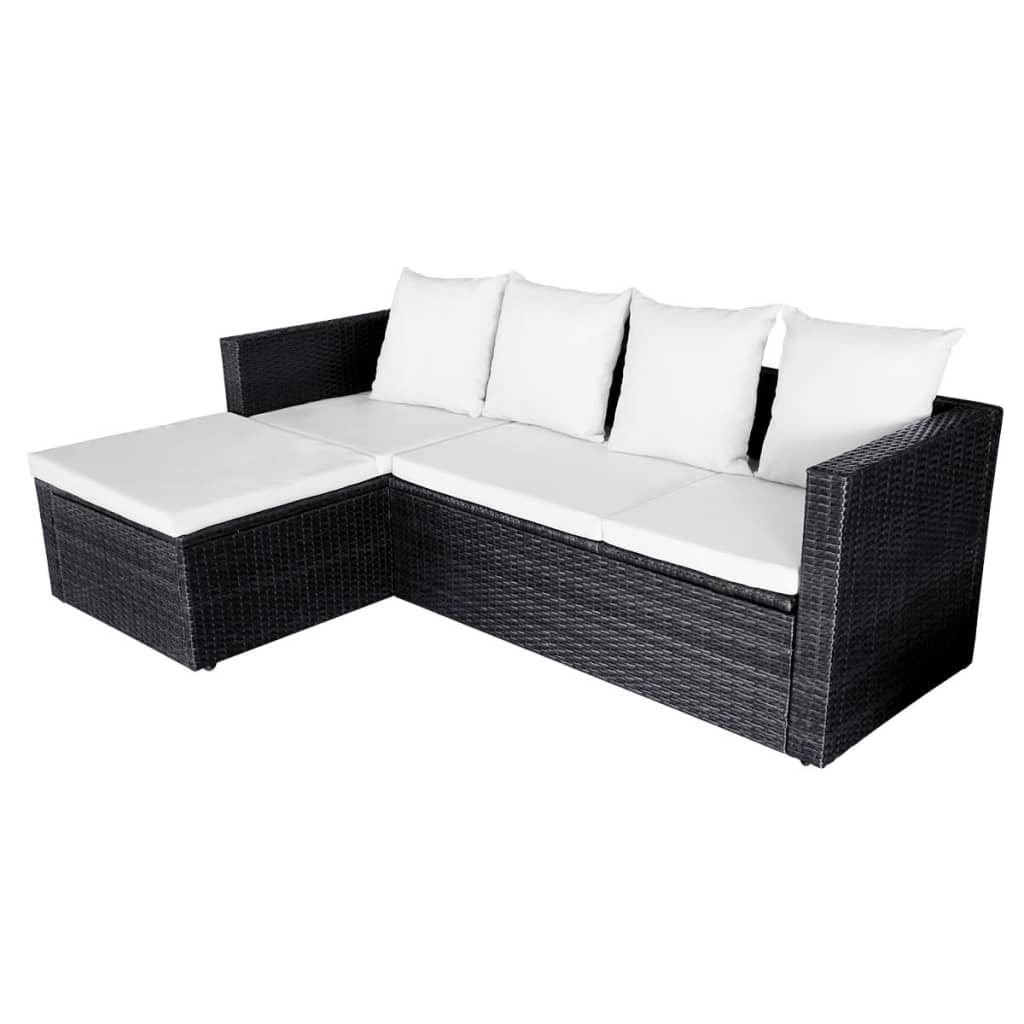4 piece Garden Lounge Set with Cushions Poly Rattan Black