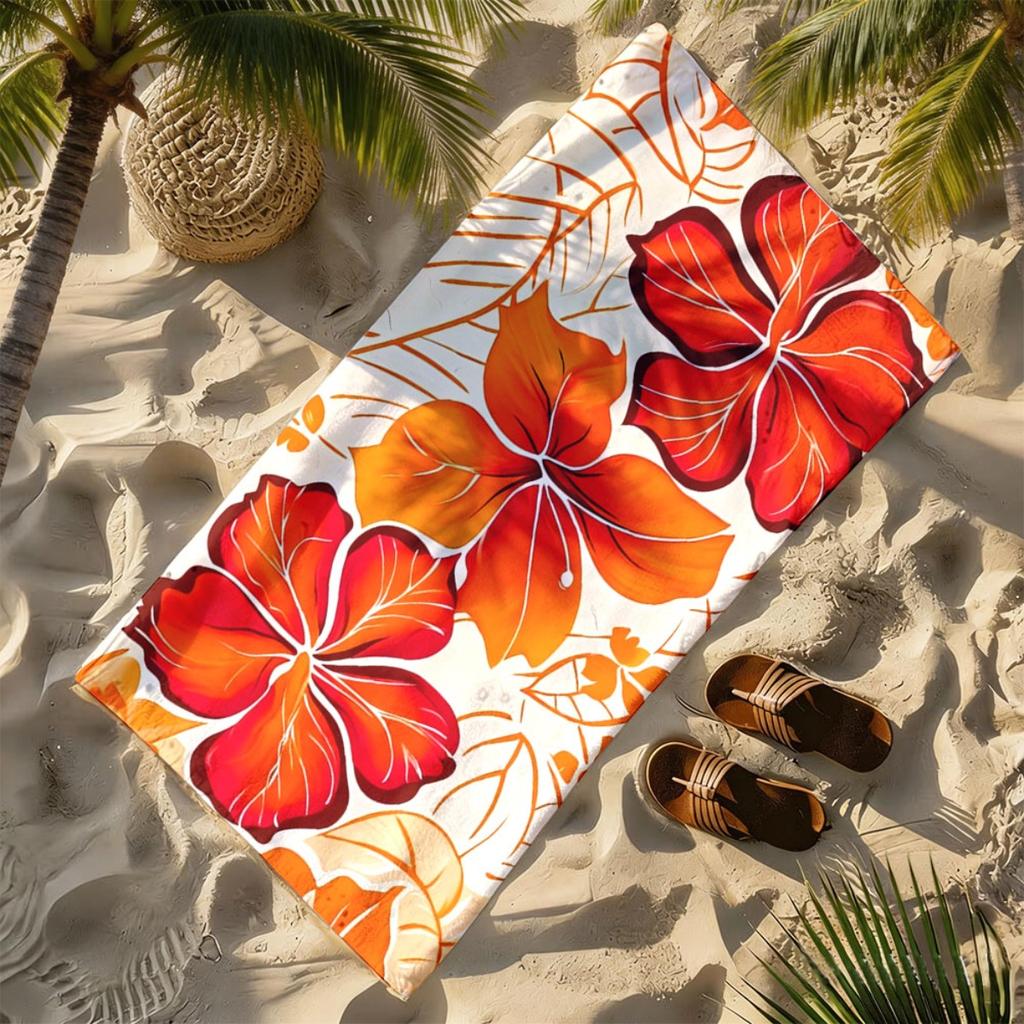 Large-flowered Hibiscus Theme polyester microfiber beach towel is highly absorbent, suitable for swimming and beach outings