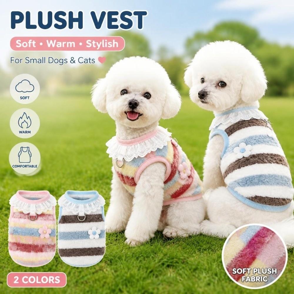 Soft Plush Puppy Winter Vest Stripe Pet Clothes New Cat Hoodies Outdoor