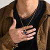 Vnox Mens Necklaces, Geometric Square Natural Stone Shell Pendant, Black Gold Color Stainless Steel Collar