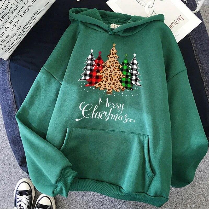 2023 Unisex Women Sweatshirt Unisex/women New Year Merry Christmas Hoodie Leopard Plaid Tree Tops Unisex Graphic Y2k Streetwear Male